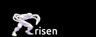 a pixel art of a man with purple tentacles and the word risen