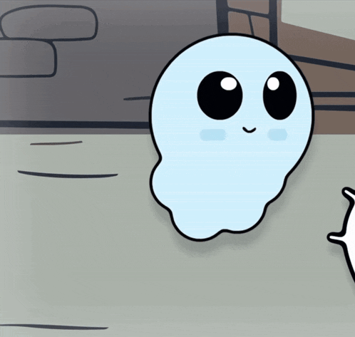 a cartoon drawing of a ghost with big eyes and a smile