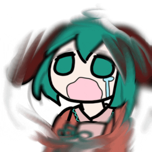 a drawing of a girl with green hair and a tear coming out of her eye