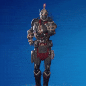 a statue of a man in a knight 's armor giving a peace sign .