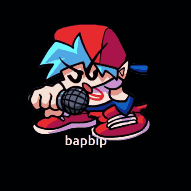 a cartoon character is holding a microphone and has the word bapbip on the bottom