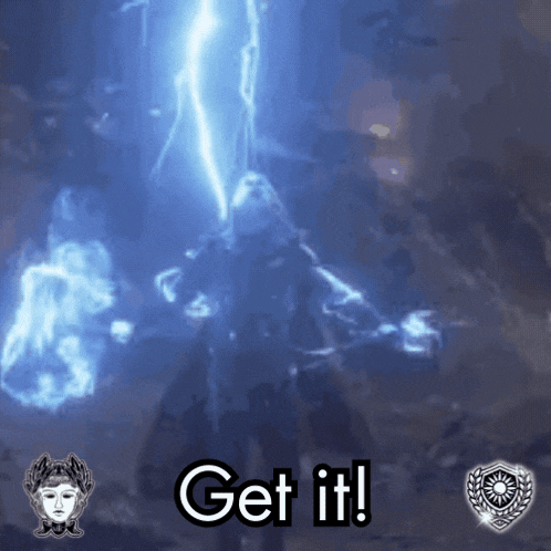 an animated image of a lightning bolt with the words get it