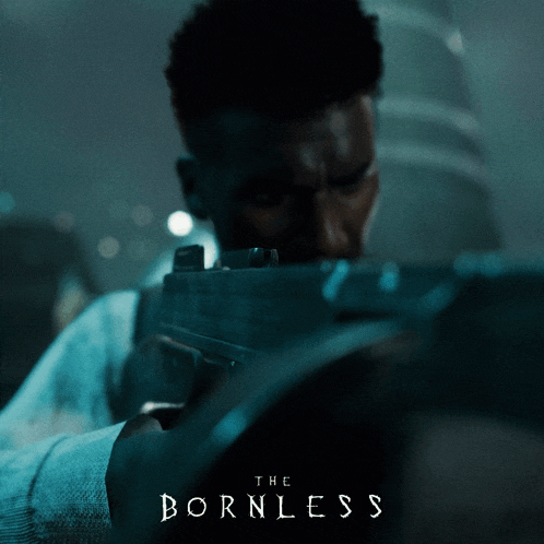 a movie poster for the bornless shows a man holding a gun in his hand