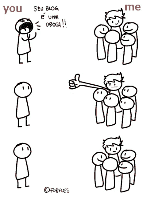 a cartoon of a man giving a thumbs up with the words you and me below