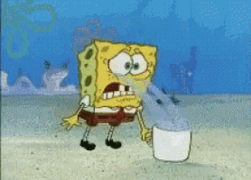 a cartoon of spongebob holding a cup with water coming out of it