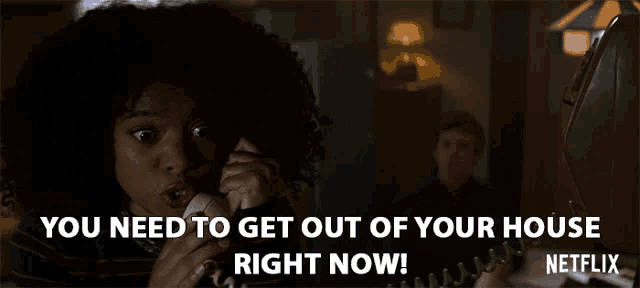 a netflix ad shows a woman talking on a telephone