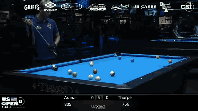 a pool table sponsored by griffs and jb cases