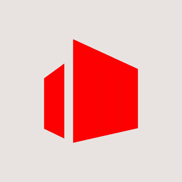 a red triangle on a white background looks like a building