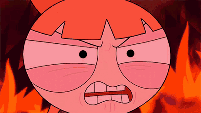 a close up of a cartoon character with an angry face
