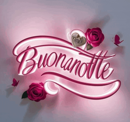 the word buonanotte is on a pink background