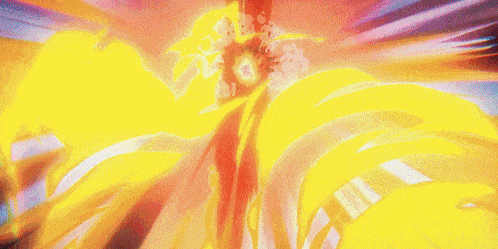 a cartoon character is surrounded by flames and a glowing yellow light