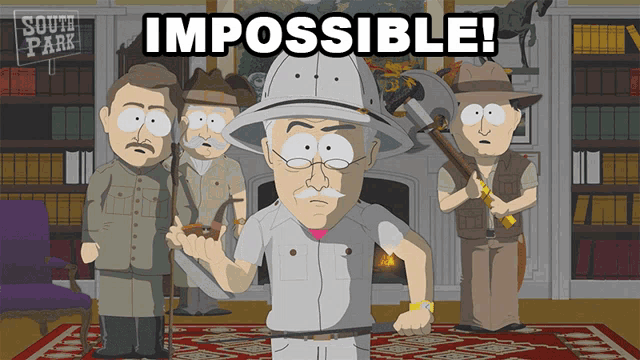 a group of south park characters are standing in a room with a sign that says south park in the background