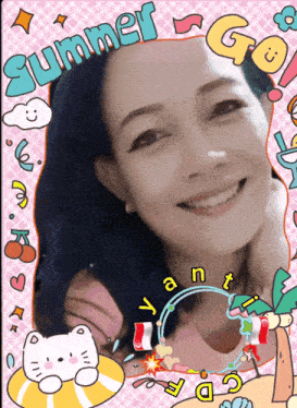 a picture of a woman in a frame with the words summer go on it