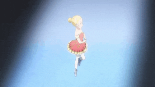 a cartoon ballerina is dancing on a blue background .