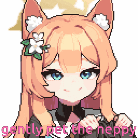 a pixel art of a girl with the words gently pet the neppy