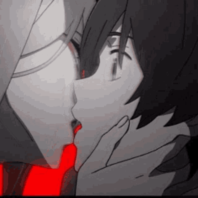 a black and white drawing of a man and woman kissing