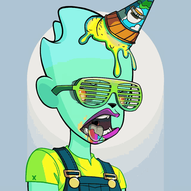 a cartoon drawing of a person with an ice cream cone on top of their head