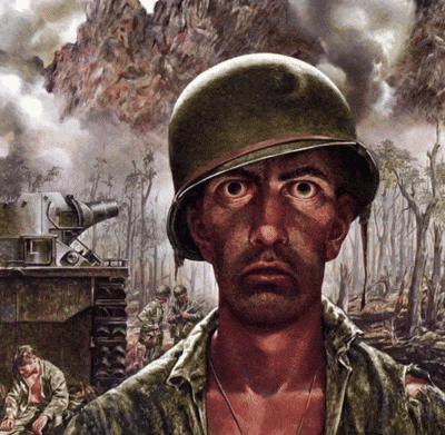 a painting of a man in a military uniform with a helmet on