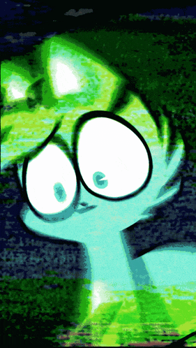a drawing of a cartoon character with glasses and a green background