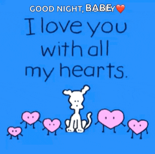 a cartoon of a dog surrounded by pink hearts with the words " i love you with all my hearts "