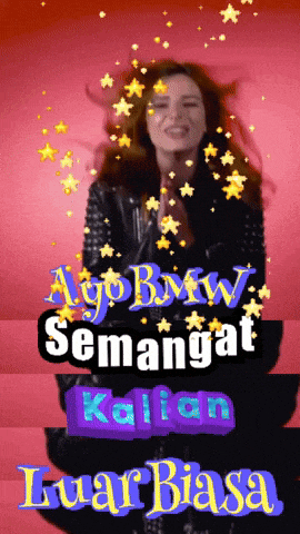 an animated image of a woman with the words " ayo btw semangat kalian luar biasa "