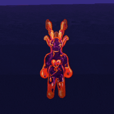 a cartoon drawing of a rabbit with flames on its tail