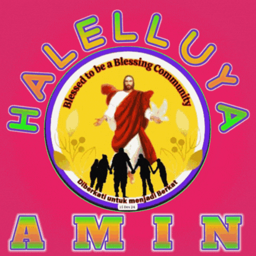 a logo for a blessing community with jesus and people holding hands