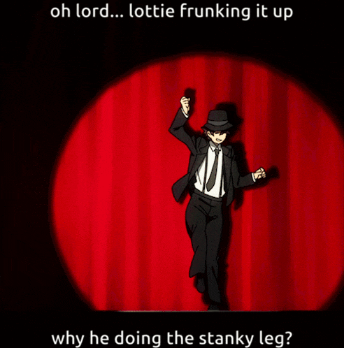 a cartoon of a man standing in front of a red curtain with the caption oh lord