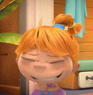 a cartoon girl with red hair and freckles is smiling