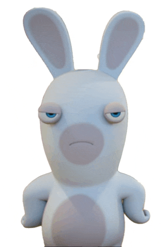 a white rabbit with blue eyes is looking at the camera