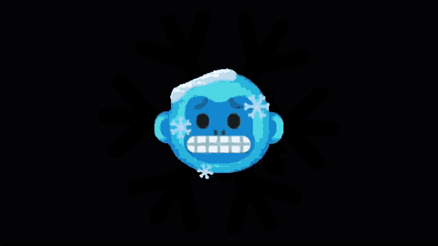 a blue cartoon monkey with snowflakes on its face