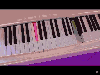 a pixel art of a piano keyboard with a pink key