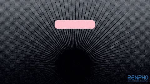 an advertisement for renpho shows a pink rectangle on a black background