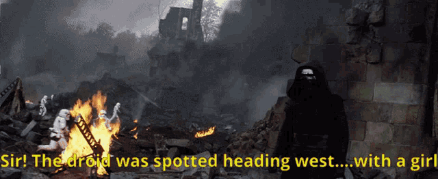 a scene from star wars with the words sir the droid was spotted heading west with a girl below it