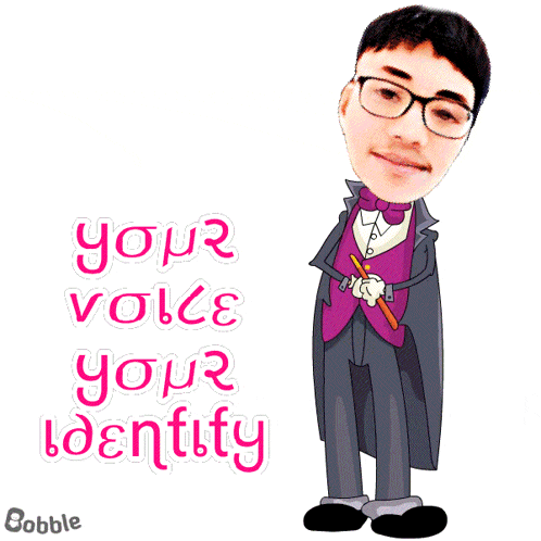 a cartoon of a man holding a rose with the words " your voice your identity " on the bottom