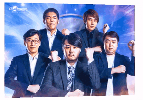 a group of men in suits are posing for a picture with the word kaisen on the bottom right