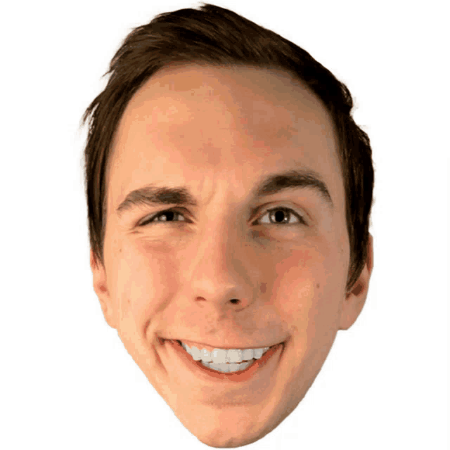 a close up of a smiling man 's face with a white background