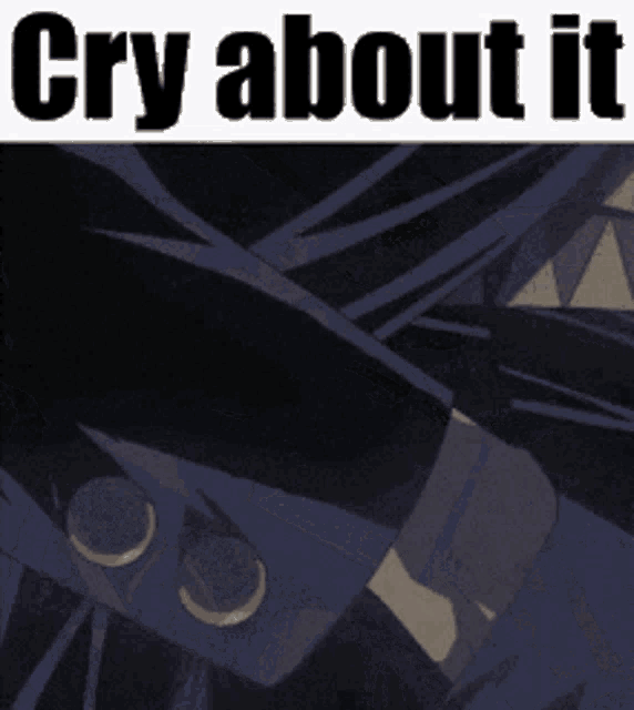a poster that says " cry about it " with a person holding another person 's hand