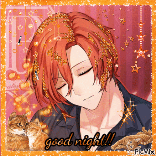 a picture of a man with red hair and the words good night on it