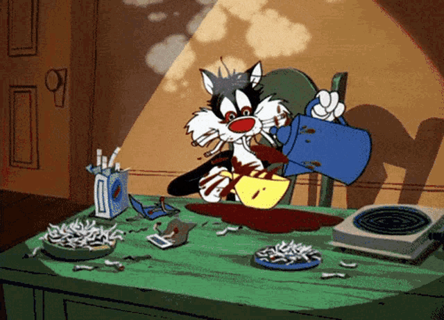 a cartoon of sylvester the cat pouring a cup of coffee