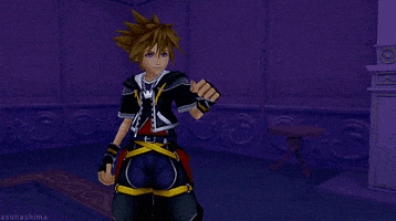 a video game character giving a thumbs up in a dark room