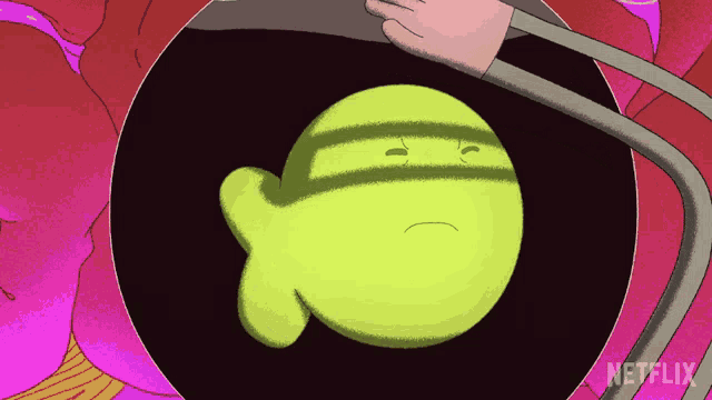 a cartoon character with a sad face and a netflix logo in the corner
