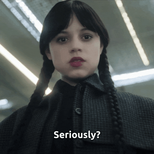 a girl with pigtails says seriously on the bottom right