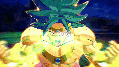 a cartoon character with green hair is surrounded by glowing lights