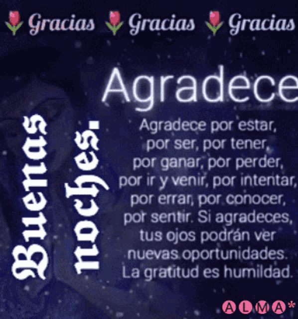 a poster that says gracias gracias gracias buenas noches