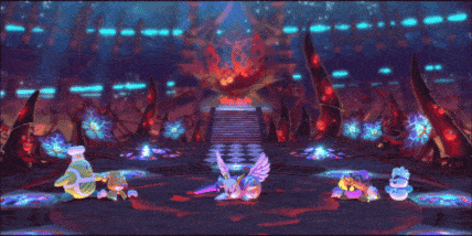 a group of cartoon characters are standing in front of a glowing object