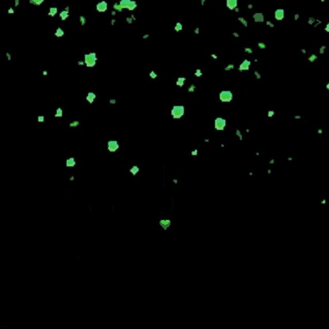 a bunch of green hearts are falling from the sky