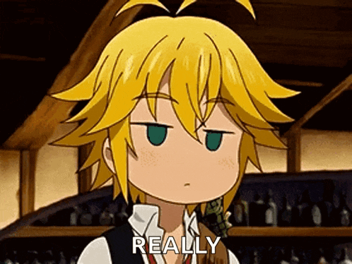 a cartoon character with yellow hair and green eyes is making a funny face and says really .