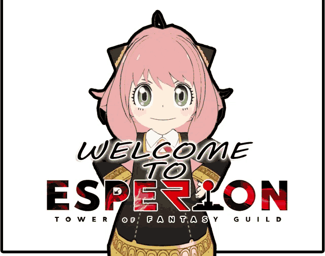 an advertisement for tower of fantasy guild with a pink girl on it