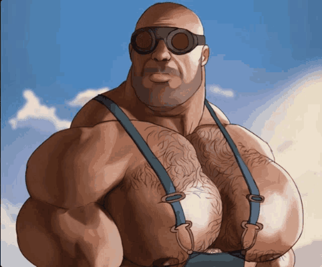 a cartoon drawing of a man wearing suspenders
